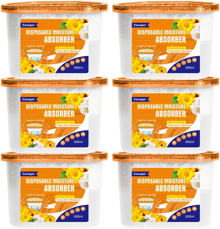 CANAGER Moisture Absorber Box - 6 Packs, 12.5 oz Cup, Jasmine Calendula, Odor Eliminator and Dehumidifier for Closet, Bedroom and Kitchen. - Image 1